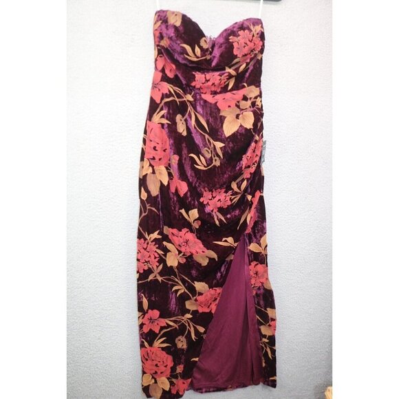 Lulu's Velvet Burnout Strapless Maxi Dress-Small-FrontSlit-New w/Tags-Whimsigoth - Picture 1 of 7